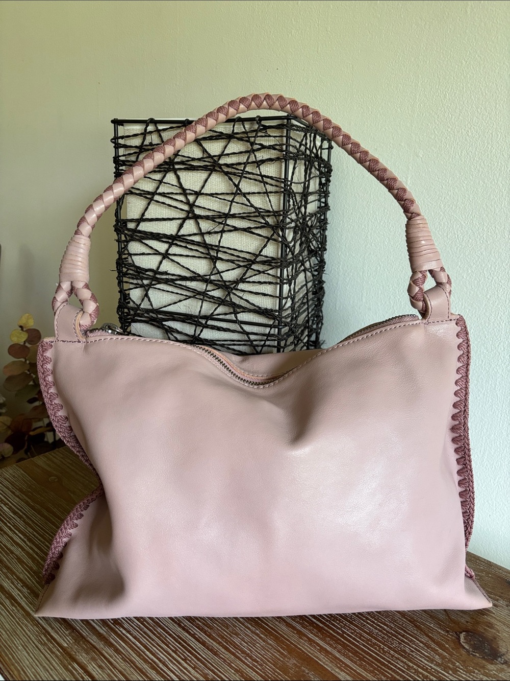 The Sak Blush Pink Leather Shoulder Bag with Braided Handle - Picture 4 of 10